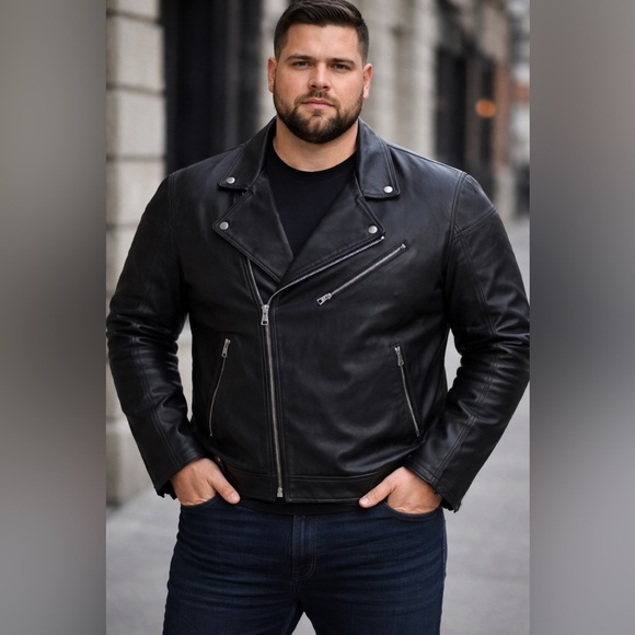 Andrew Marc Black Leather Moto Jacket XL Asymmetrical Zip Biker Genuine Leather - Picture 8 of 11